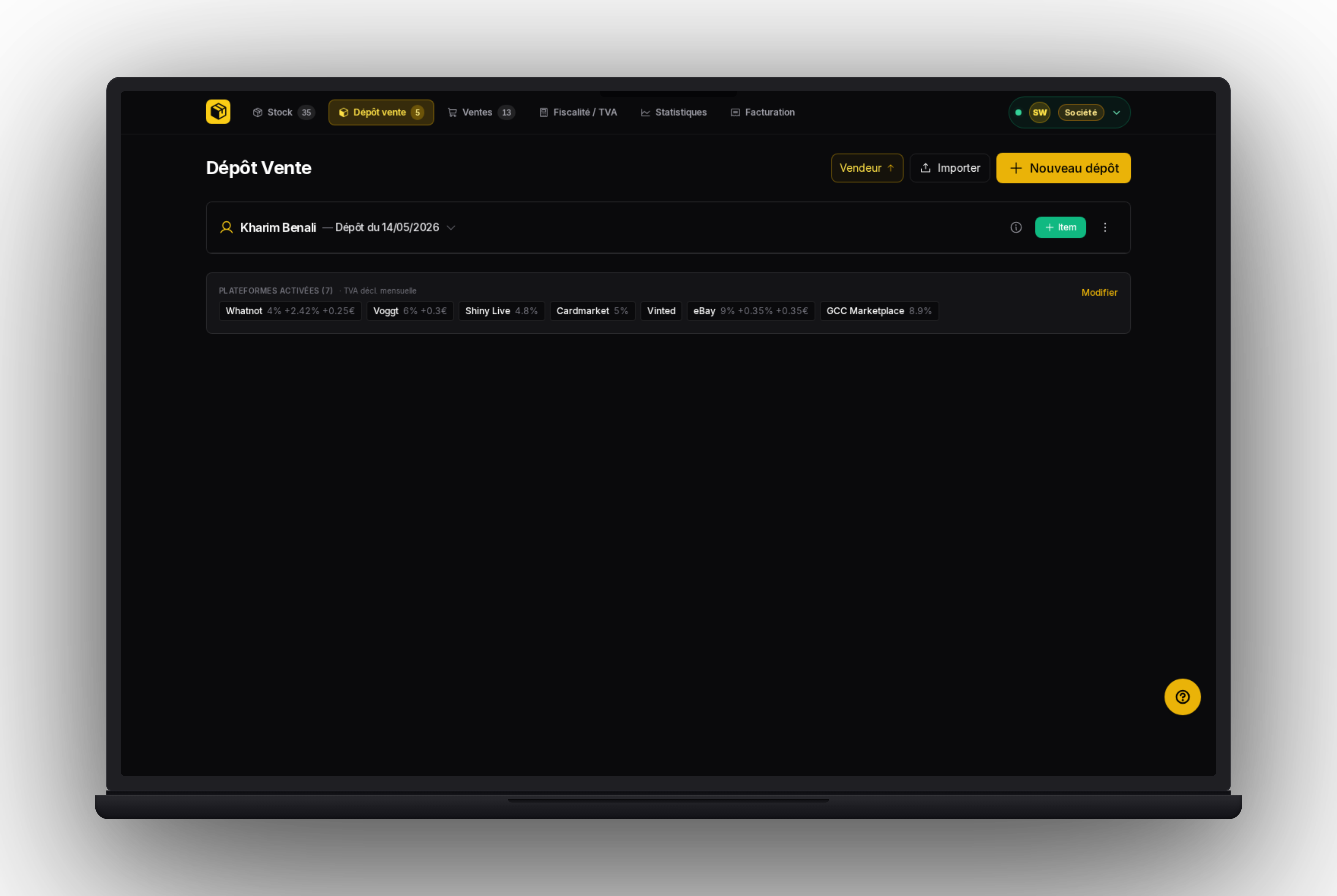WhatStock — module dépôt-vente : suivi des items déposés et rachat post-vente