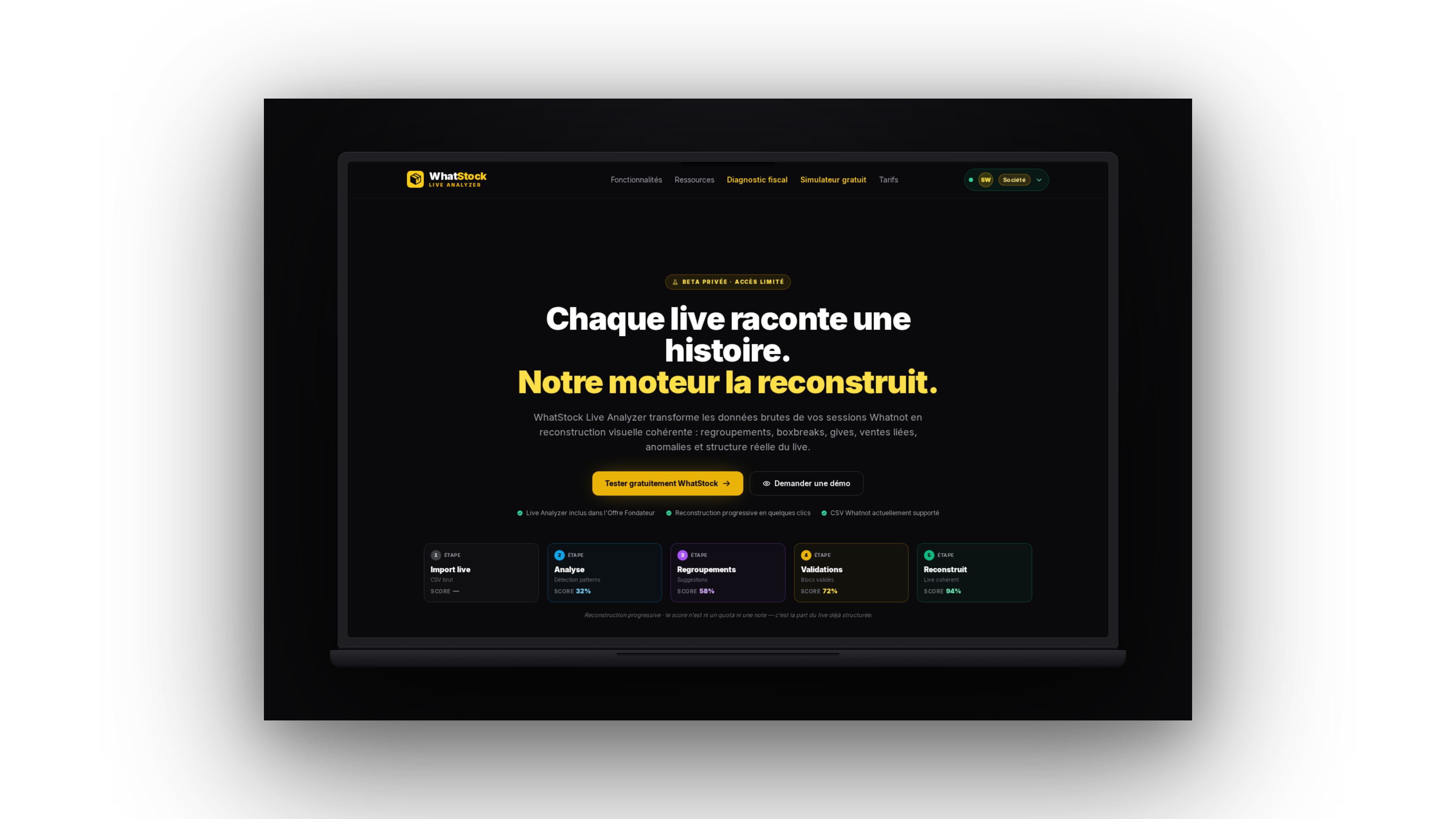 WhatStock Live Analyzer — cockpit immersif de reconstruction des sessions live